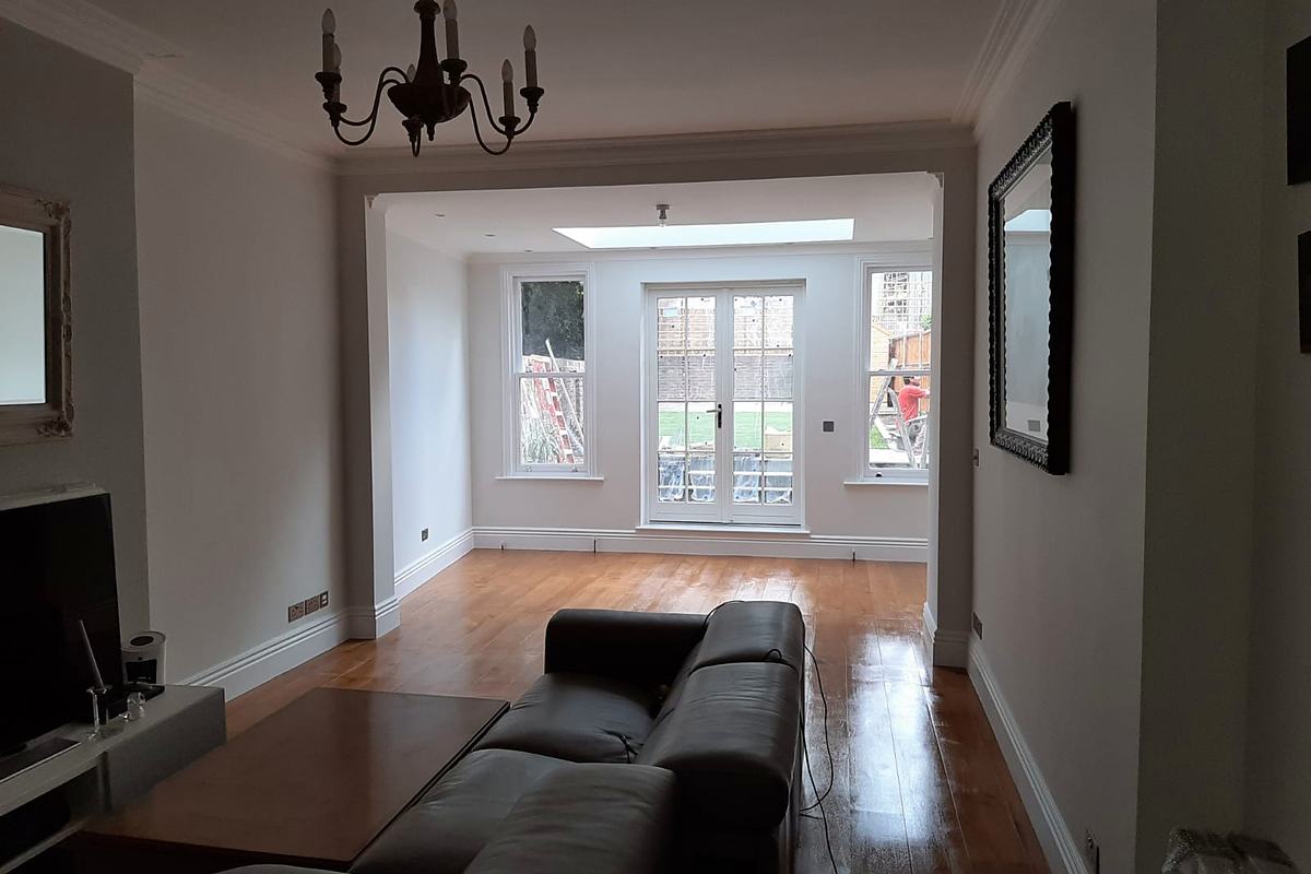 The finished open living space with rooflight