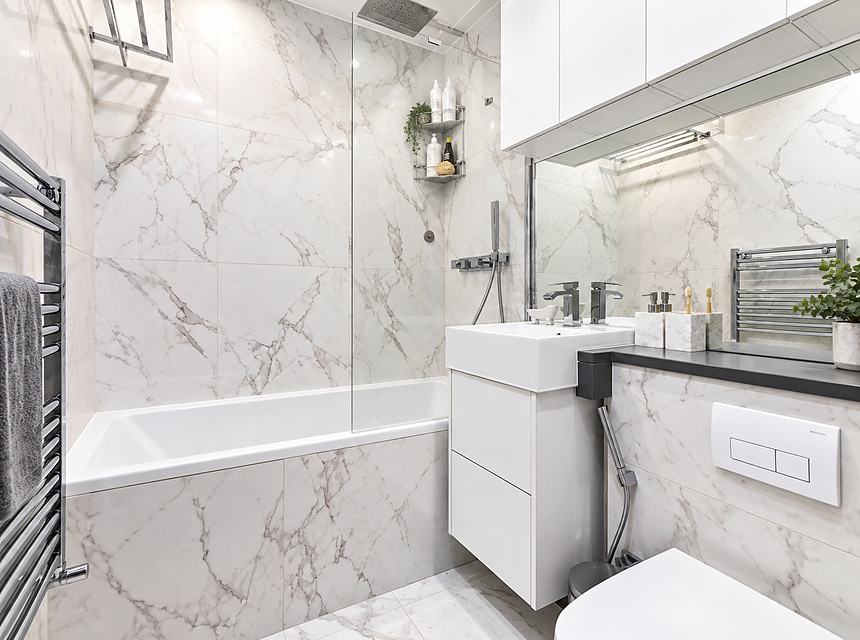 A finished marble bathroom