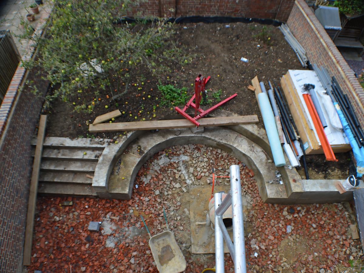 The garden before landscaping, after construction