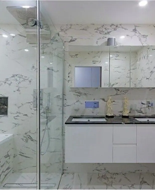 Marble bathroom with walk-in shower